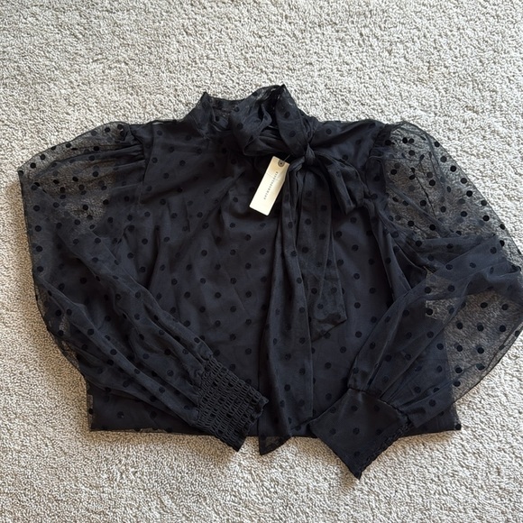 Anthropologie Maeve | Tulle Neck Tie Blouse | Small | Black | NWT - Picture 10 of 14